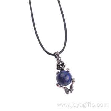 Skull Pendant Lapis Lazuli Healing Crystal Beads